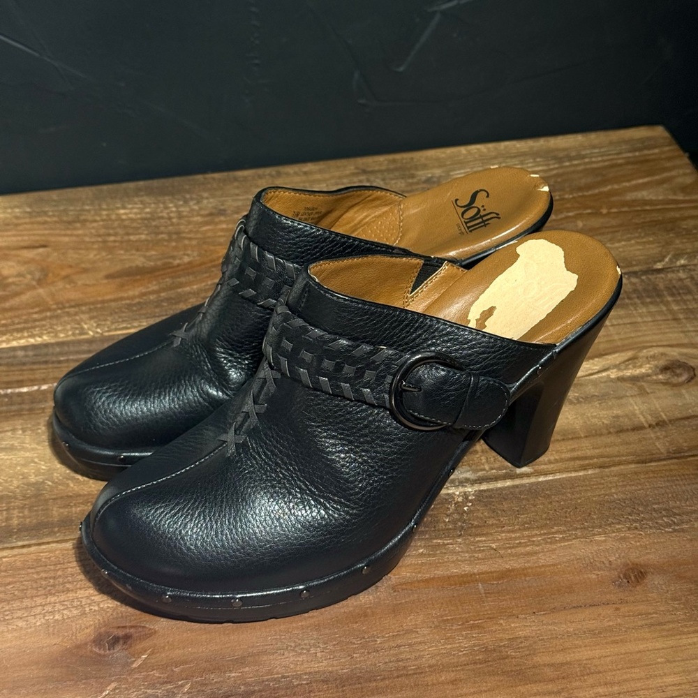 Sofft Black Leather Clogs